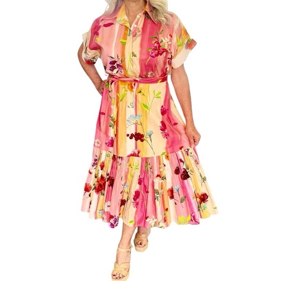 Just Bellina Dresses & Skirts - Just Bellina Dress Women's Large 100% Cotton Handcrafted Floral Bright NEW